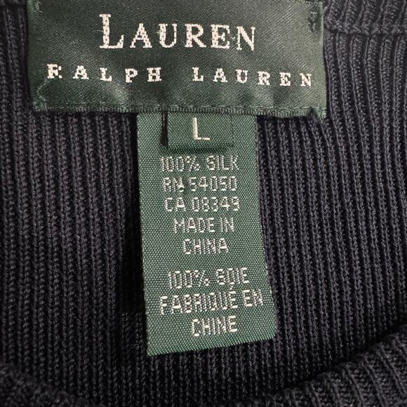 Vintage 100% Silk Navy LAUREN Ralph Lauren Gold Button Cardigan Sweater Large - Picture 5 of 12